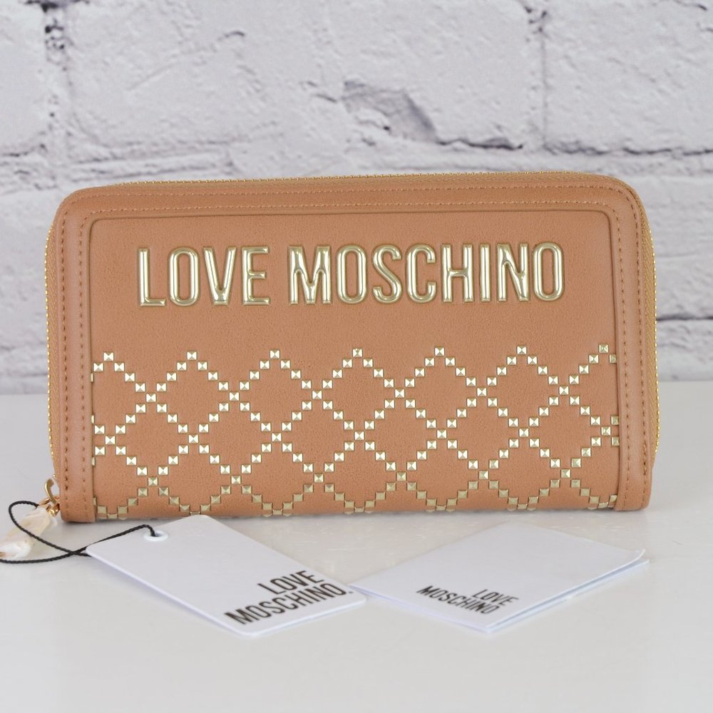 LOVE MOSCHINO Studded Cammello Zippered Continental Wallet